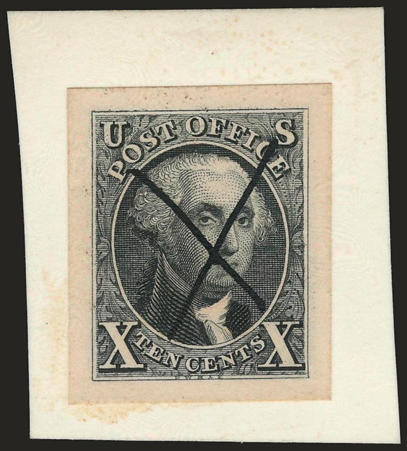 5c Orange Brown, 10c Black, Reproduction, Small Die Proofs (3P2-4P2).> Affixed on small thick cards, also incl. No 40P2 affixed the same way, <all with ms. X obliteration,> demonetized for use as samples, the
5c with light overall toning giving t