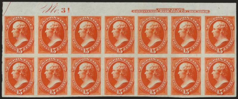 15c Yellow Orange, Plate Proof on India (163P3).> Top imprint and plate no. 31 block of 14, large to huge margins, tiny tear in selvage at right, otherwise Extremely Fine