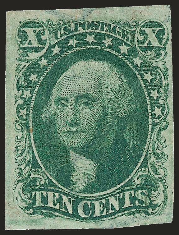 10c Green, Ty. IV (16).> Position 54L1, recut at bottom, large margins to full at right, rich color with light <blue> cancel, Very Fine and choice, with 1988 P.F. certificate