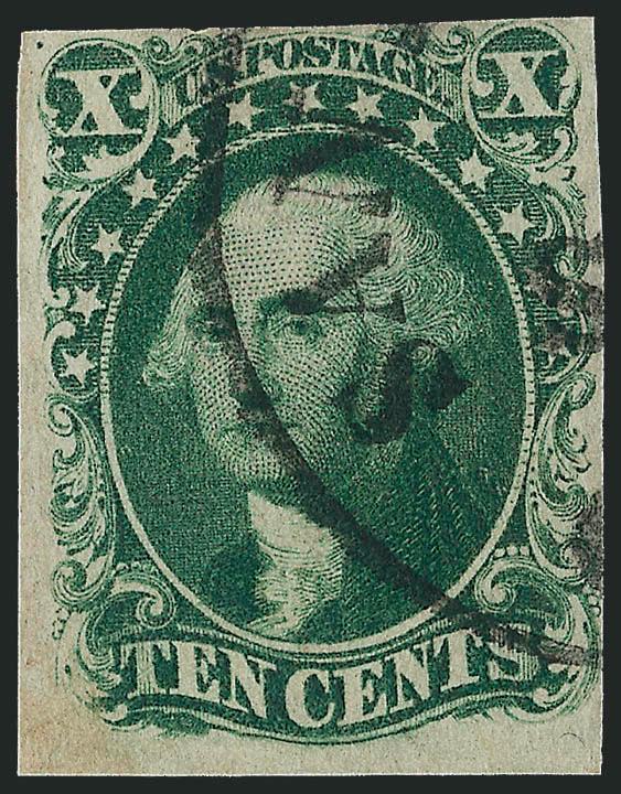 10c Green, Ty. IV (16).> Position 74L1, recut at top, three ample to huge margins, clear at top, deep rich color, neat San Francisco circular datestamp, Fine, with 2088 P.S.E. certificate