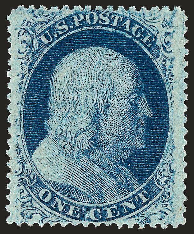 1c Blue, Ty. V (24).> Original gum, handsomely centered, deep rich color, clear impression, Very Fine and choice, with 2008 P.F. certificate (VF-XF 85 SMQ $250.00)