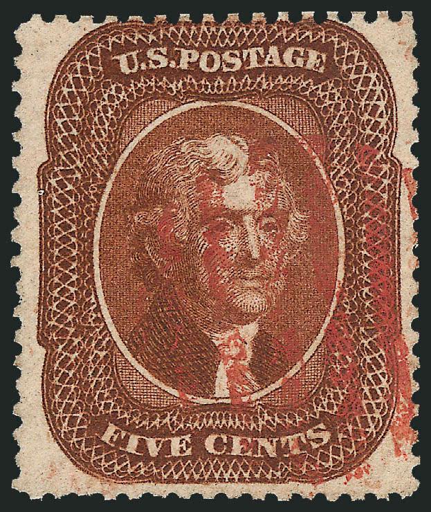 5c Orange Brown, Ty. II (30).> Rich color and attractive margins, neat <red grid> cancel, Fine, scarce in sound used condition, with 2008 P.S.E. certificate