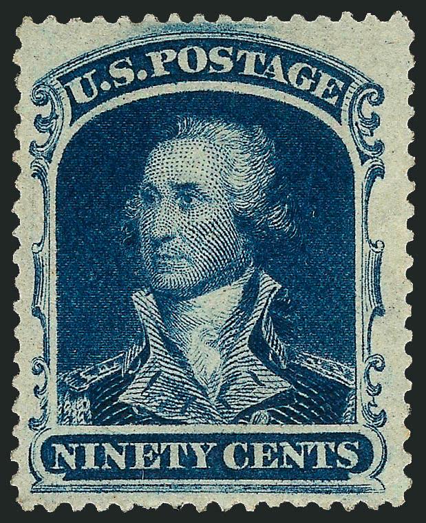 90c Blue (39).> Original gum, lightly hinged, deep rich color, wide margins<><>^VERY FINE AND CHOICE ORIGINAL-GUM EXAMPLE OF THE 90-CENT 1860 ISSUE^<><>With 2006 P.F. certificate (VF-XF 85 SMQ $5,400.00) and
ungraded 2007 P.S.E. certificate