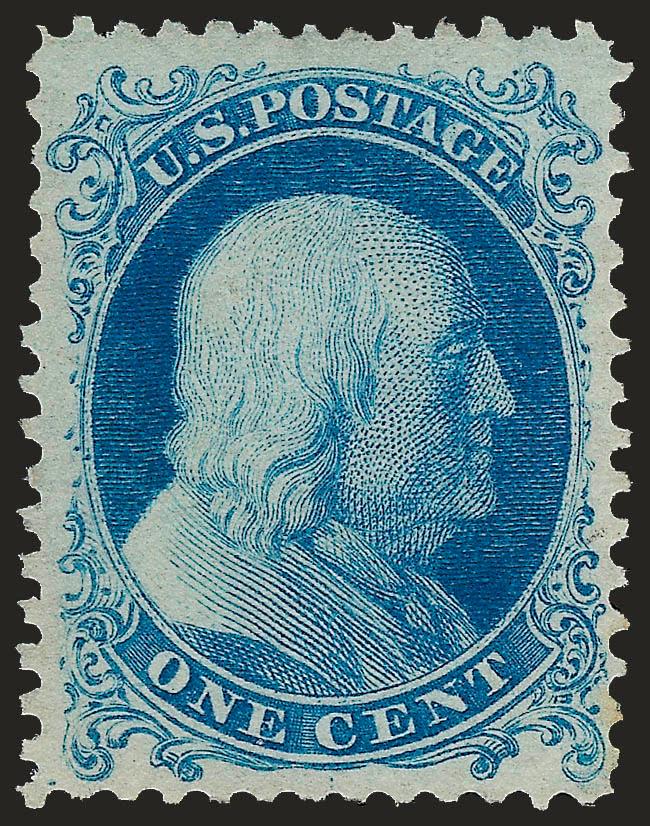 1c Bright Blue, Reprint (40).> Without gum as issued, bright color, wide margins, Very Fine and choice, a pretty stamp