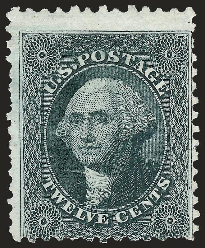 12c Greenish Black, Reprint (44).> Without gum as issued, some slightly nibbed perfs, in at bottom, affordable example of this 1857 Reprint value, only 489 sold
