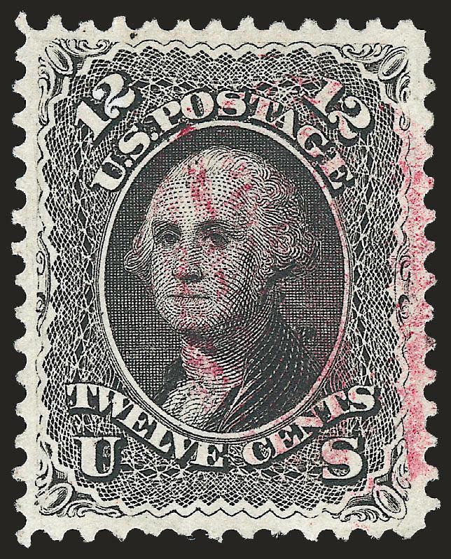 12c Black (69).> Choice margins and beautifully centered, light <magenta grid> cancel, Extremely Fine, a beautiful stamp, with 2008 P.S.E. certificate (XF 90 SMQ $350.00 as ordinary cancel)