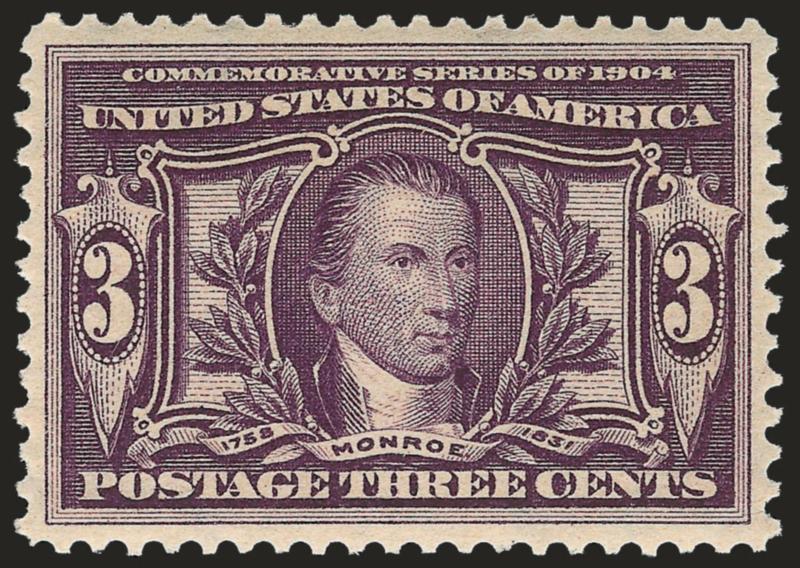 3c Louisiana Purchase (325).> Mint N.H., perfectly centered with balanced margins, rich color and proof-like impression, Extremely Fine, a beautiful stamp, with 2008 P.S.E. certificates (XF-Superb 95 SMQ
$2,000.00)