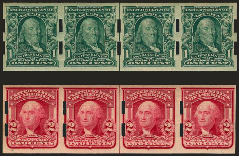 1c-2c 1906-08 Issue, Schermack Ty. III (314, 320, 320a, 320b, 320d).> Seven items, incl. pairs, strips of three and guide line strips of four, all but one 2c strip of four Mint N.H., incl. No. 320d pair (2002
P.F. certificate), Very Fine-Extremely Fi