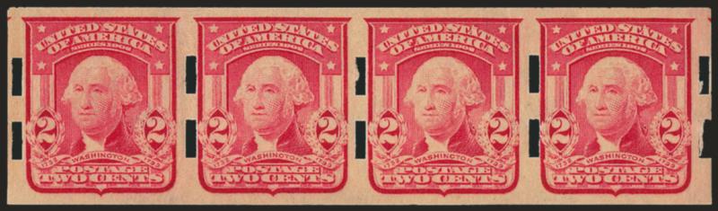 2c Carmine, Ty. II, Schermack Ty. III (320d).> Mint N.H. strip of four, Very Fine, with 2004 P.F. certificate, Scott Retail as two hinged pairs