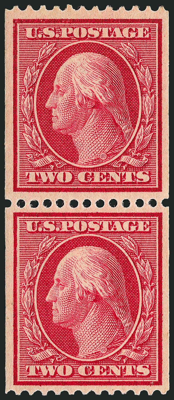 2c Carmine, Coil (349).> Mint N.H. pair, exceptionally well-centered, striking strong dark color, Extremely Fine, with 2003 P.S.E. certificate