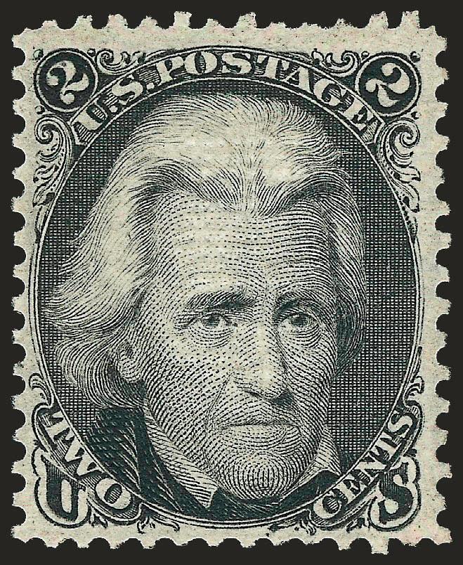 2c Black, Z. Grill (85B).> Original gum, barest trace of hinging, intense shade and impression on crisp paper, clearly-defined grill<><>^VERY FINE AND CHOICE. THIS IS ONE OF THE FINEST ORIGINAL-GUM EXAMPLES OF
THE 1868 2-CENT Z GRILL. ONE OF THE MO