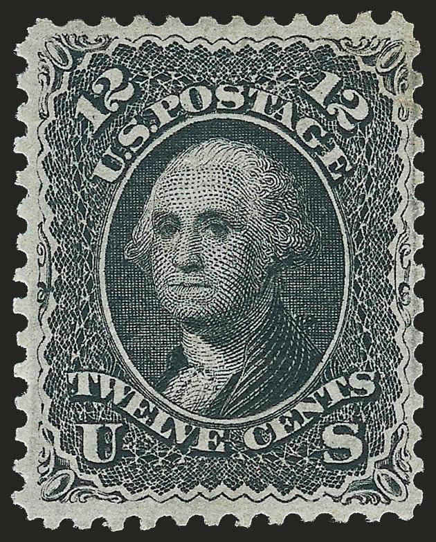 12c Black, E. Grill (90).> Original gum, intense shade and impression, clearly-defined grill, beautiful centering with well-proportioned margins<><>^EXTREMELY FINE. THE 1868 12-CENT E GRILL IS AN EXTREMELY
DIFFICULT STAMP TO FIND WITH SUCH CHOICE C