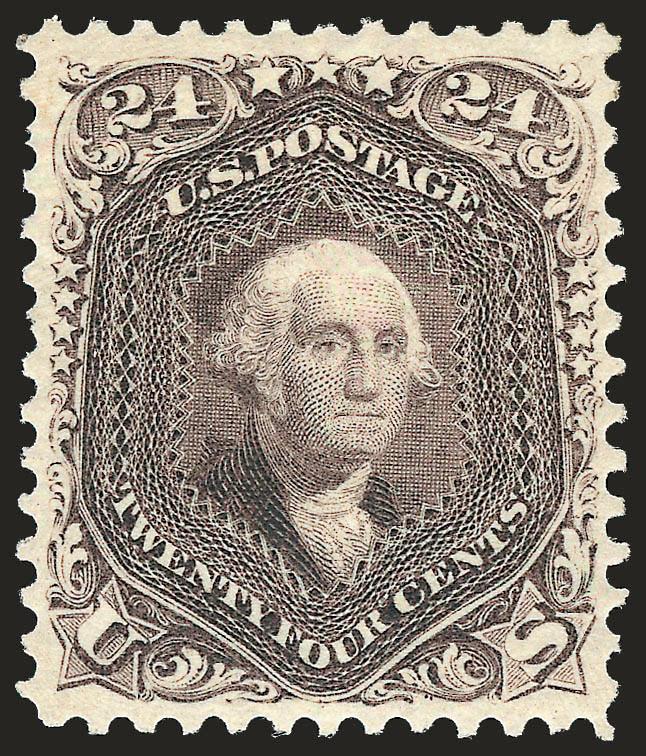 24c Deep Violet, Re-Issue (109).> Original gum, lightly hinged, deep rich color and proof-like impression, beautiful centering with well-balanced margins<><>^EXTREMELY FINE. A GORGEOUS ORIGINAL-GUM EXAMPLE OF
THE 24-CENT 1861 RE-ISSUE.^<><>Only 3
