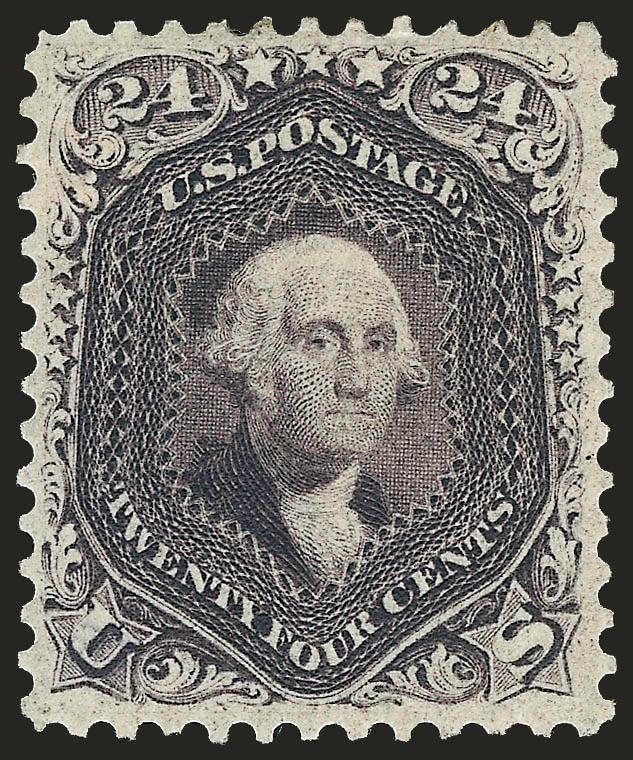 24c Dark Violet, First Color (60).> Original gum, lightly hinged, intense shade in the true Dark Violet First Color, remarkably detailed impression, choice centering for this difficult issue<><>^EXTREMELY FINE
GEM. A SUPERB EXAMPLE OF THE 1861 24-C