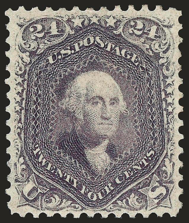 24c Violet, Thin Paper (70c).> Original gum, lightly hinged, brilliant color and proof-like impression on bright paper, remarkably choice centering for this difficult issue<><>^EXTREMELY FINE GEM. THIS IS WITHOUT
QUESTION THE FINEST ORIGINAL-GUM EX