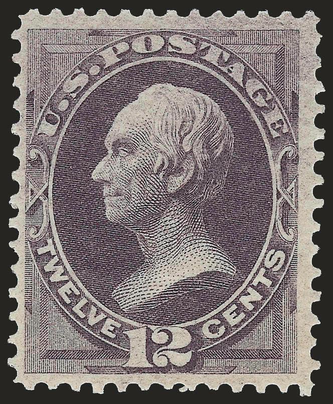 12c Dull Violet, Grill (140).> H. Grill, <Mint N.H.,> rich color and proof-like impression, grill points are easily discernible on the front of the stamp near the base of the bust<><>^VERY FINE AND CHOICE. THIS
IS THE ONLY MINT NEVER-HINGED EXAMPLE