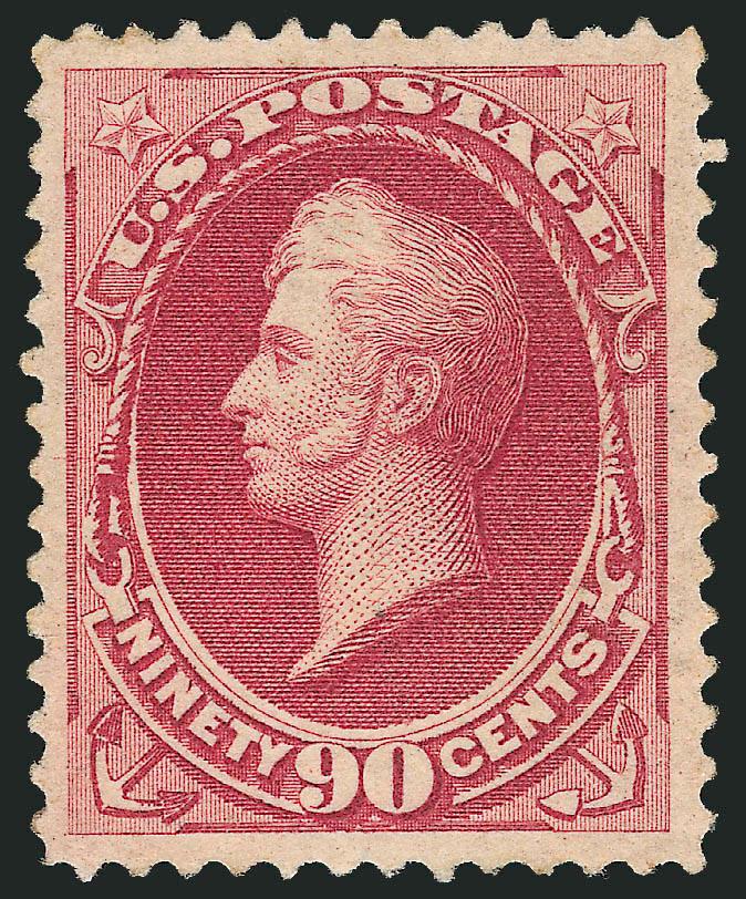 90c Carmine, Grill (144).> H. Grill, original gum, clearly-defined grill points clearly visible on face of stamp, intense shade and impression<><>^EXTREMELY FINE. AN EXCEEDINGLY RARE ORIGINAL-GUM EXAMPLE OF THE
1870 90-CENT GRILLED NATIONAL BANK NO