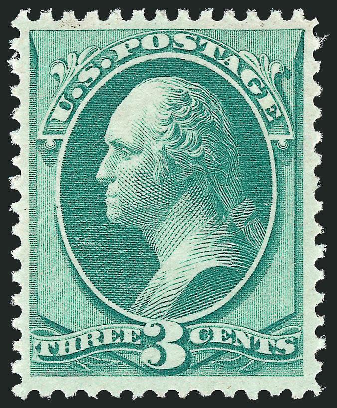 3c Green (147). Mint N.H.,> bright shade, choice centering with wide and balanced margins, fresh and Extremely Fine, the 3c 1870 National is extremely difficult to find in such pristine Mint N.H. condition, as
opposed to its 1873 Continental counterp