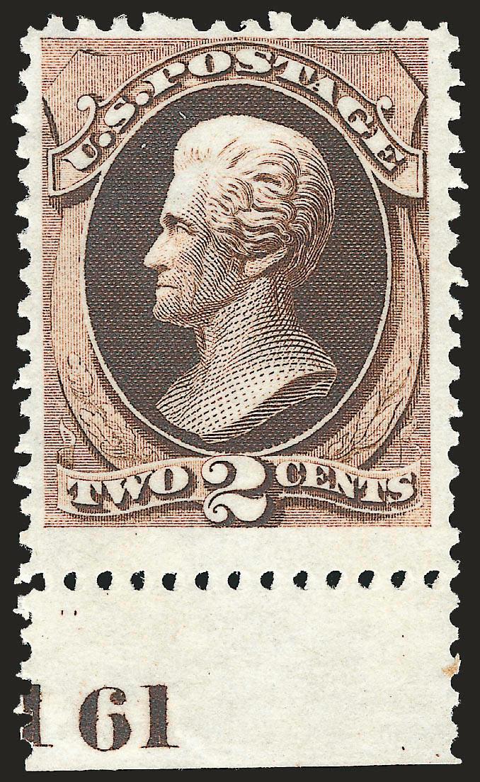 2c Dark Brown, Special Printing (168).> Without gum as issued, <bottom selvage with plate no. 161, full perforations without the usual scissors-separation,> deep shade and proof-like impression, choice
centering for this difficult issue<><>^VERY F
