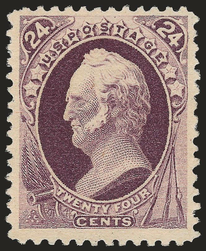 24c Dark Violet, Special Printing (200).> Without gum as issued, deep rich color on bright paper, wide margins<><>^VERY FINE AND CHOICE. A BEAUTIFUL EXAMPLE OF THE 24-CENT 1880 AMERICAN BANK NOTE COMPANY
SPECIAL PRINTING.^<><>Our recent review of
