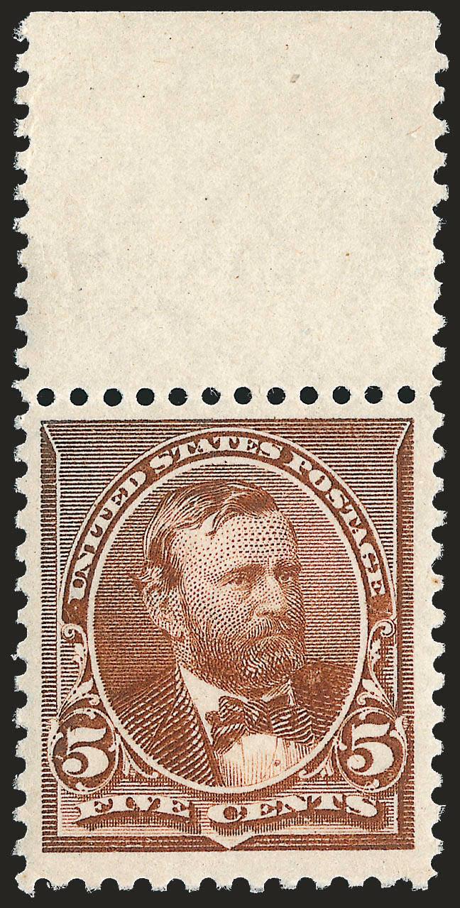 5c Chocolate (223).> Mint N.H. with wide selvage at top, rich color, wide margins, Very Fine and choice, with 1992 P.F. certificate