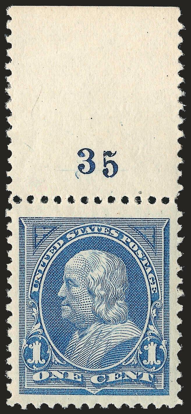 1c Blue (247).> Mint N.H., Jumbo margins with <plate no. 35> selvage at top, bright shade, selvage has slight crease, stamp is Very Fine and choice, with 1995 P.F. certificate
