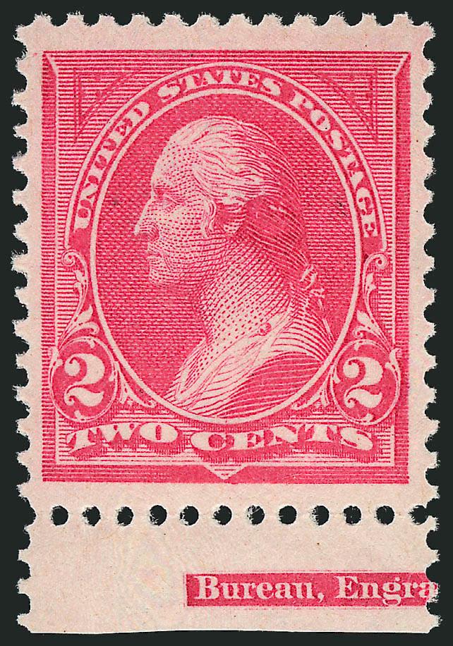 2c Carmine, Ty. I (250).> Mint N.H. with part bottom imprint selvage, wide Jumbo margins with vivid color, Extremely Fine, with 2008 P.S.E. certificate (VF-XF 85 Jumbo)