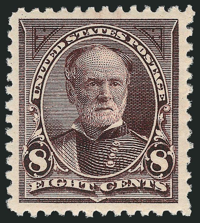 8c Violet Brown (257).> Mint N.H., intense shade and impression on post-office fresh paper, wide and balanced margins<><>^EXTREMELY FINE GEM. A STRIKING MINT NEVER-HINGED EXAMPLE OF THE 1894 UNWATERMARKED
8-CENT BUREAU ISSUE.^<><>With 1996 P.F. a