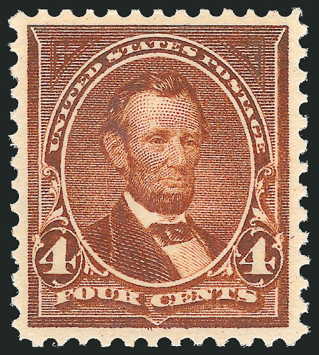 4c Orange Brown (280b).> Mint N.H., beautiful color on bright paper, choice centering with wide and balanced margins, fresh and Extremely Fine, a beautiful example of this shade, with 1992 and 2000 P.F.
certificates