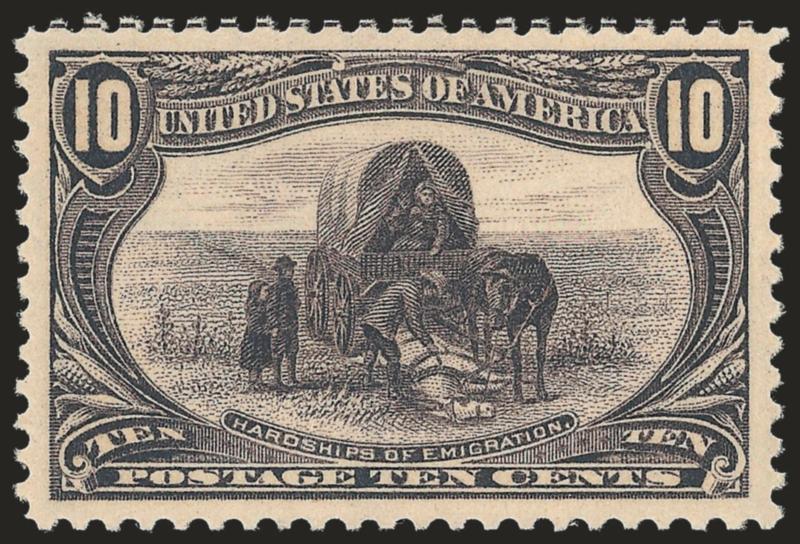 10c Trans-Mississippi (290).> Mint N.H., bright shade and detailed impression, balanced Jumbo margins, fresh and Extremely Fine, a beautiful stamp, with 1999 P.F. certificate