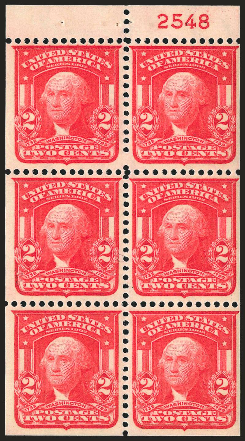 2c Scarlet, Ty. I, Booklet Pane of Six (319p).> Position D with <plate no. 2548 at top,> radiant color, bright paper, Very Fine and choice position pane of this distinct shade, with 1997 P.F. certificate