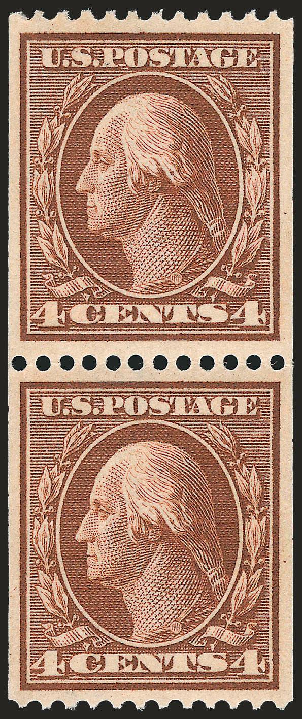 4c Orange Brown, Coil (350).> Mint N.H. pair, deep rich color and proof-like impression, well-proportioned margins, Very Fine-Extremely Fine, with 1999 P.F. certificate