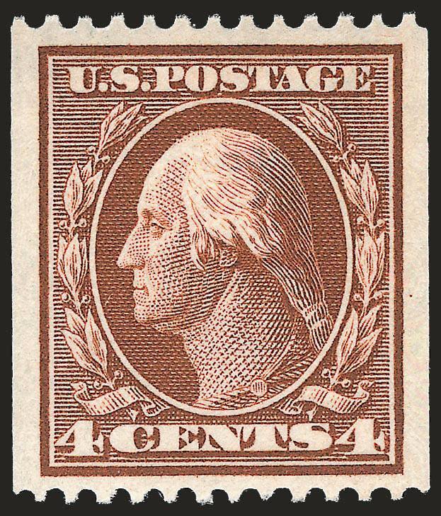 4c Orange Brown, Coil (350).> Mint N.H., deep rich color and proof-like impression on bright paper, unusually wide margins, fresh and Extremely Fine, a beautiful stamp, with 1993 P.S.E. certificate