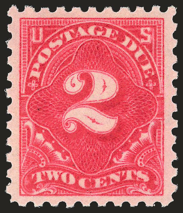 2c Vermilion (J53b).> Mint N.H., bright color, wide margins and almost perfect centering, Extremely Fine, with 1991 and 2003 P.F. certificates, with 2008 P.S.E. certificate (XF-Superb 95 SMQ $520.00)