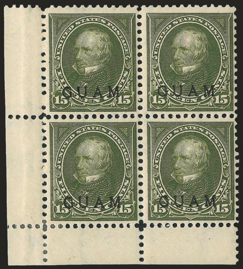1899, 15c Olive Green (10).> Block of four with bottom left corner selvage, original gum, Fine, handsome position multiple