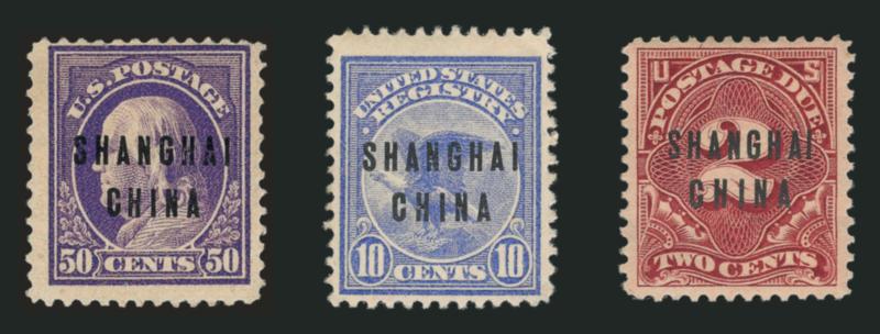 Darrah Overprints.> Eleven unused with Type II overprints comprising Nos. 374-380, 416, 422, F1 and J46, rich colors, h.r., the 5c, 6c and 10c natural s.e. on one side, typical centering, few tiny imperfections
to be expected, Fine appearance, a scar