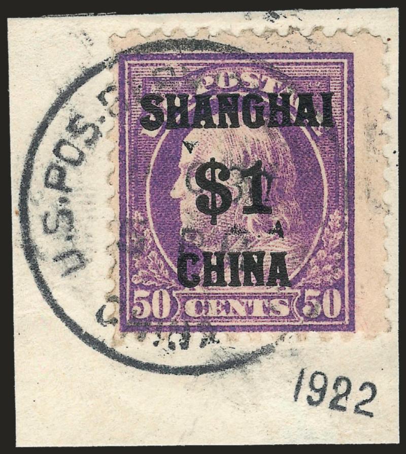 2c-$2.00 Offices in China (K1-K18).> Each tied on separate small piece by U.S. Pos. Service, Shanghai, China duplexes, most with 1922 yeardate clearly visible, all used in December with most showing clear Dec.
30 date<><>^FINE-VERY FINE. AN ATTRA