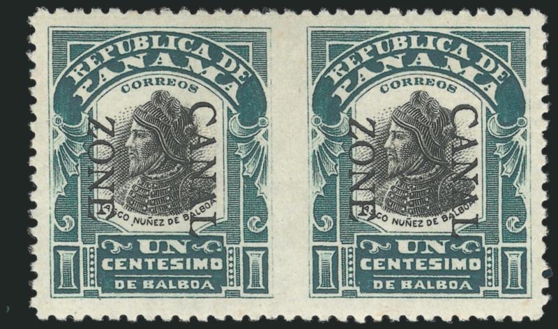 1907, 1c Green & Black, Ovpt. Reading Down, Horizontal Pair, Imperforate Between (22a).> Lightly hinged, deep rich colors, choice centering, fresh and Extremely Fine, scarce variety in such wonderful
condition