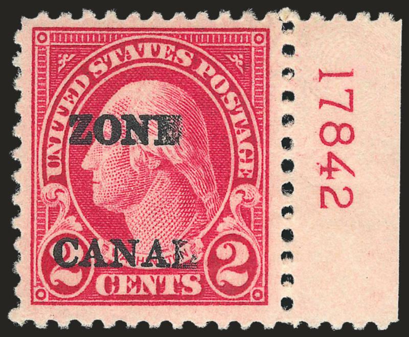 1925, 2c Carmine, Ty. B Ovpt., Zone Canal Error (84b).> With right plate no. 17842, mild tropical original gum, choice margins and centering, Very Fine, desirable position single with very few possible from the
180 printed