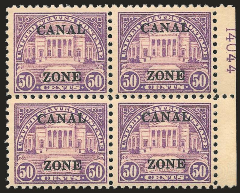 1925, 50c Lilac, Ty. B Ovpt. (94).> Block of four with right plate no. 14044 selvage, Fine-Very Fine