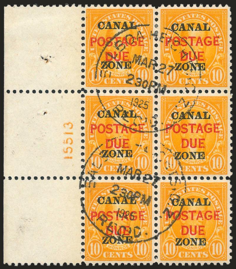 1925, 1c-10c Postage Due (J15-J17).> Used plate no. blocks of six, three different 1c and two different 10c, some with original gum, also incl. unused 2c plate block of six (original gum) and unused 2c block of
six with plate no. (no gum), the three