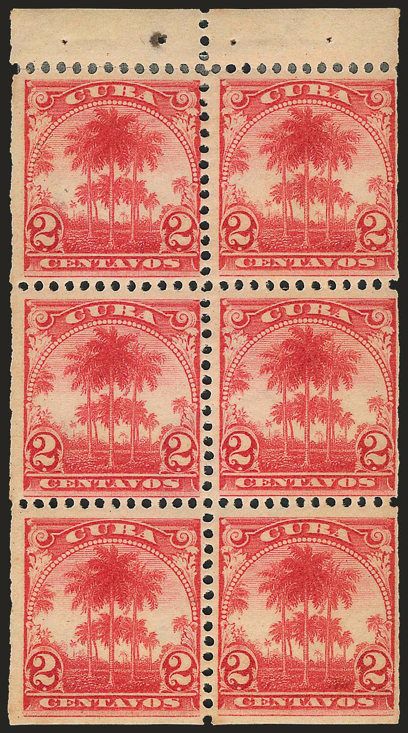 1899, 2c Carmine, Booklet Pane of Six (228b).> Original gum, hinge reinforced tab separation, trivial rust stain around one staple hole<><>^FINE. A VERY RARE AND SELDOM-OFFERED BOOKLET PANE.^<><>Also incl.
booklet pane single and a set of the two