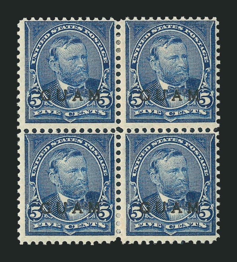 1899, 3c Purple, 5c Blue (3, 5).> Blocks of four, original gum, h.r., Fine