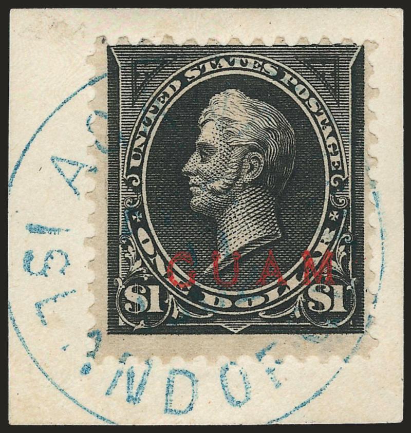 1899, 4c-$1.00 Ovpts. (4, 6-8, 10-12).> Tied on individual pieces by matching <blue> Agana Island Of Guam Apr. 11, 1902 circular datestamps, Fine, very attractive lot
