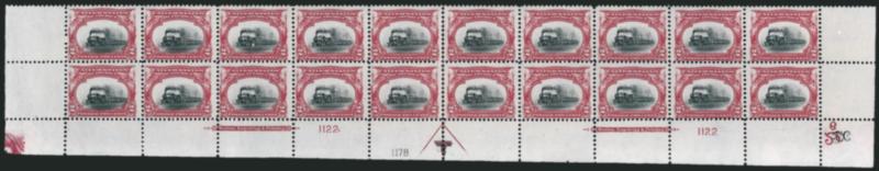 2c Pan-American (295).> Mint N.H. bottom double imprint and plate nos. 11221178 block of 20 with arrow and markers, full side selvage, Very Good-Fine
