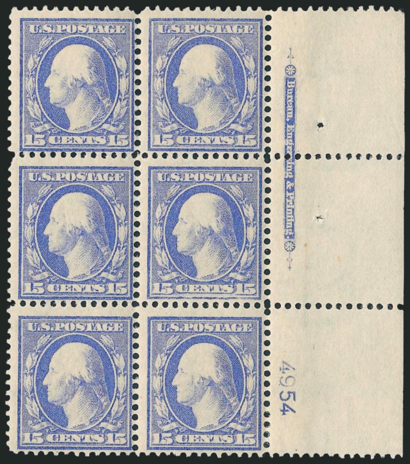 15c Pale Ultramarine (340).> Two items, top and left imprint and plate no. 4954 blocks of six, h.r. except two stamps of latter Mint N.H., different shades, Fine-Very Fine