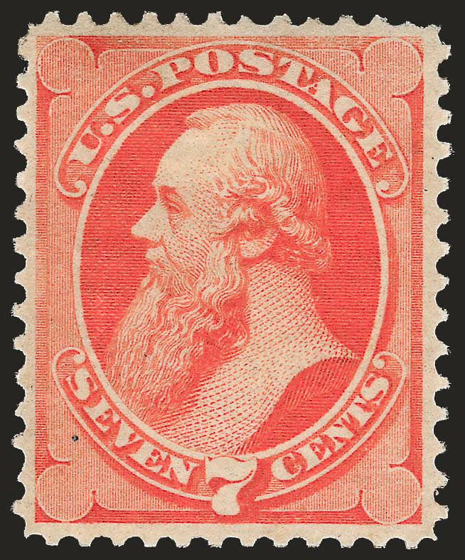 7c Vermilion, Grill (138).> H. Grill, original gum, several clear grill points at left, intense shade, small natural inclusion at bottom left not mentioned on accompanying certificate<><>^VERY FINE ORIGINAL-GUM
EXAMPLE OF THE 1870 7-CENT NATIONAL B