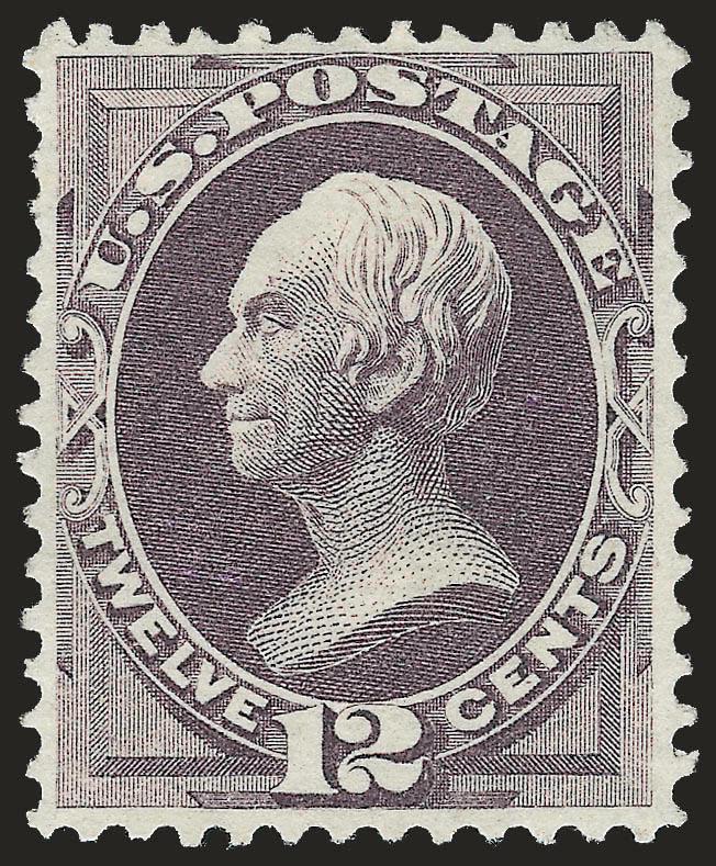 12c Dull Violet, Grill (140).> H. Grill, unused (no gum), pretty shade on crisp paper, easily discernible grill points<><>^VERY FINE. A RARE UNUSED EXAMPLE OF THE 12-CENT 1870 NATIONAL GRILLED ISSUE. THIS IS
THE MOST DIFFICULT DENOMINATION OF THE S