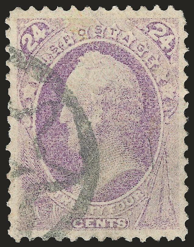 24c Purple, Grill (142).> H. Grill, clearly identifiable grill points, bright shade, choice centering for this difficult issue with well-balanced margins, neat strike of <New York Foreign Mail Geometric>
cancel<><>^EXTREMELY FINE. A BEAUTIFUL EXAMP