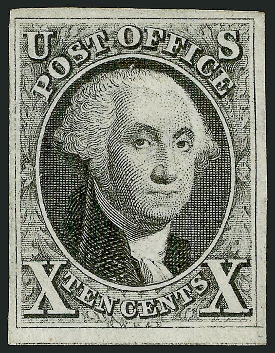 10c Black (2).> Position 90L1, accompanying P.F. certificate notes remnants of original gum while P.S.E. certificate states original gum, the P.S.E.s opinion more accurately describes a layer of original gum
covering most of the stamp, large to